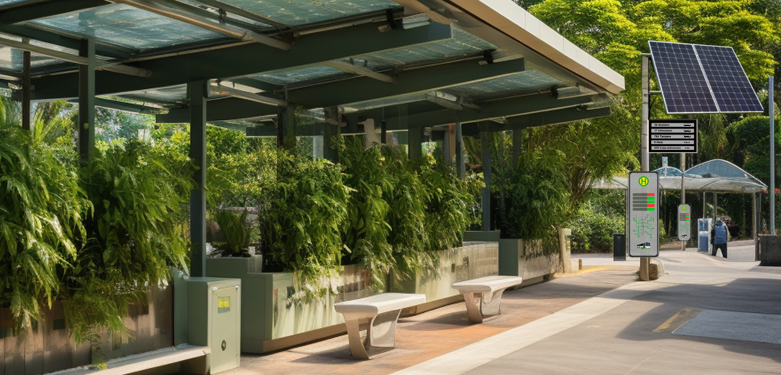 Ein Busbahnhof mit einer solarbetriebenen Busstation