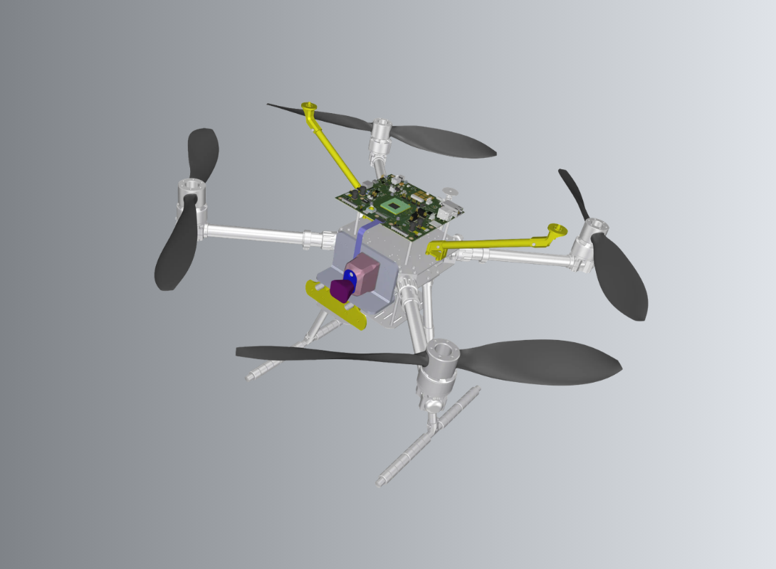 3D rendering of a drone reference design with visible electronics as a foundation for OEM development, validation, and customer-specific adaptations