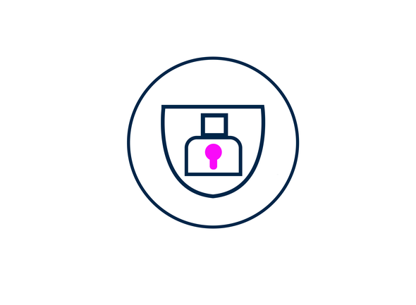 Anwendungs-Icon für Sicherheit und Konnektivität | © Atlantik Elektronik GmbH Symbol für die Anwendung Sicherheit Konnektivität pink blau | © Atlantik Elektronik GmbH