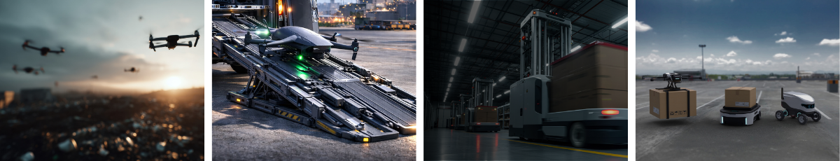 Application Areas für KI-gestützte Kommando- und Kontrollsysteme (C2): autonome Drohnenflotten, UAV-Operations und Infrastruktur, Intralogistik sowie mobile Delivery- und Serviceroboter | © Atlantik Elektronik GmbH