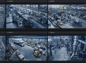 Multi-camera monitoring dashboard with live feeds from production, logistics and industrial facilities for centralized site surveillance | © Atlantik Elektronik GmbH